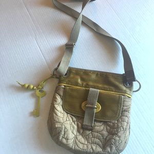 "Fossil" Satchel Tan Floral Quilting Purse